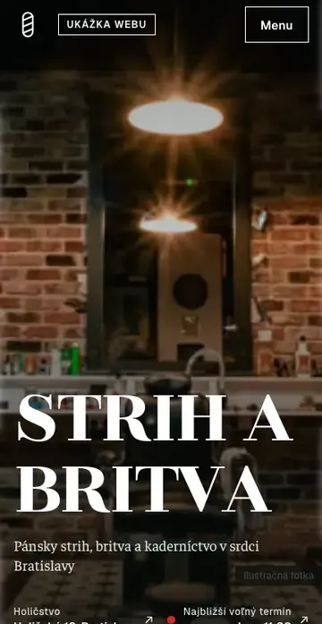 Strih a Britva. Barbershop and hair salon. The view on a phone.