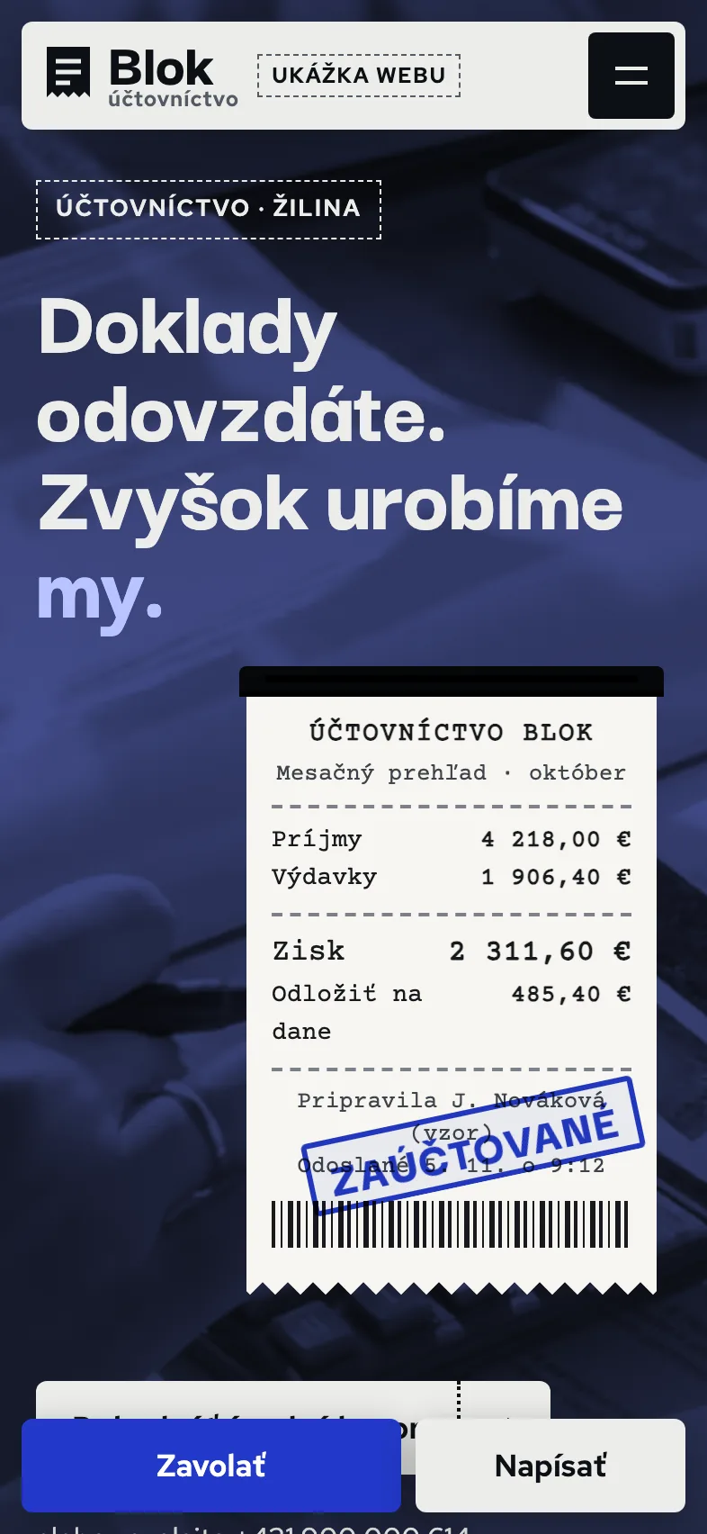 Účtovníctvo Blok. Accounting. The view on a phone.